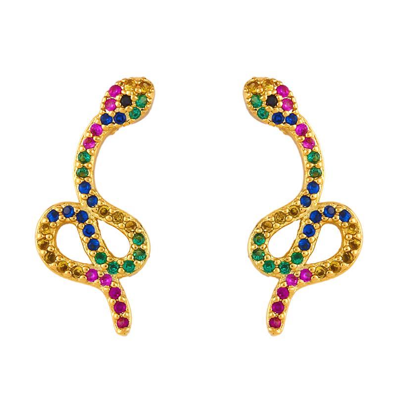 

FLOLA Multicolor Animal Snake Earrings For Women Crystal Rainbow Dangle Drop Earrings Fashion Statement Jewelry Wholesale erss07