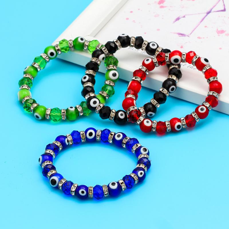 

MEIBEADS 1pc Fashion Blue Turkish Evil Eye Charm Bracelets Glass Crystal Beads Bracelet For Women Girls Elastic Handmade Jewelry