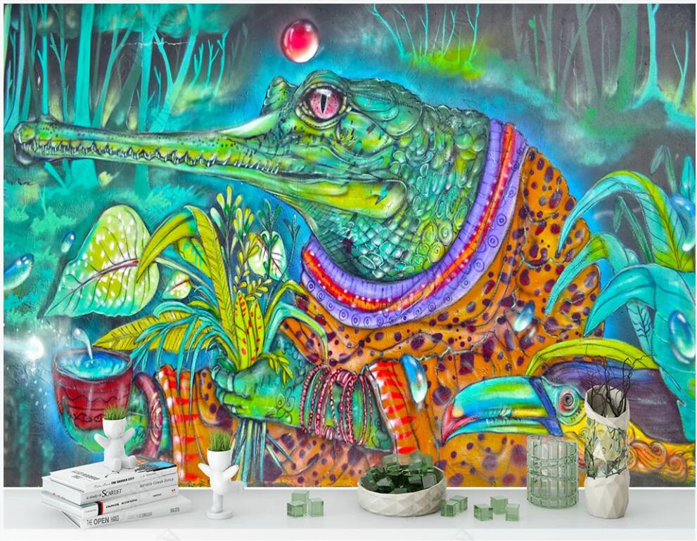 

3d photo wallpaper custom mural Hand drawn crocodile creative doodles home decor 3d wall murals wallpaper in the living room, Non-woven wallpaper