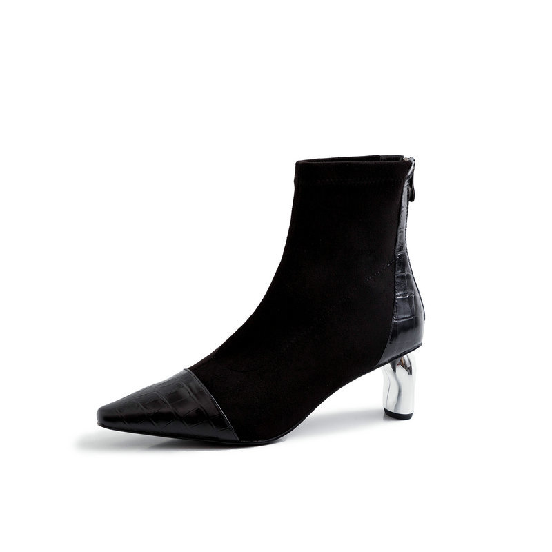 

2021 New Pointed Toe Women's Ankle Boots Sexy Patchwork Leather High Heels Pumps Winter Party Prom Shoes Woman Et4y, Red