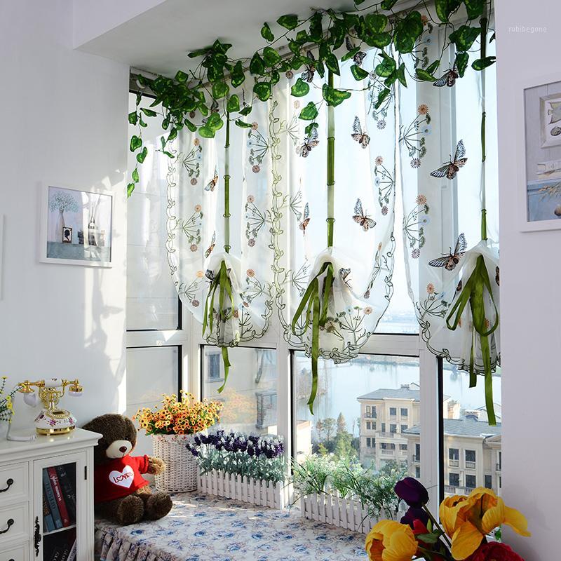 

Wholesale-Beaufitul Butterfly Pattern Door Roman Window Scarf Sheer Floral Curtain Panel Voile Child Baby Bedroom Decor Free Shipping1