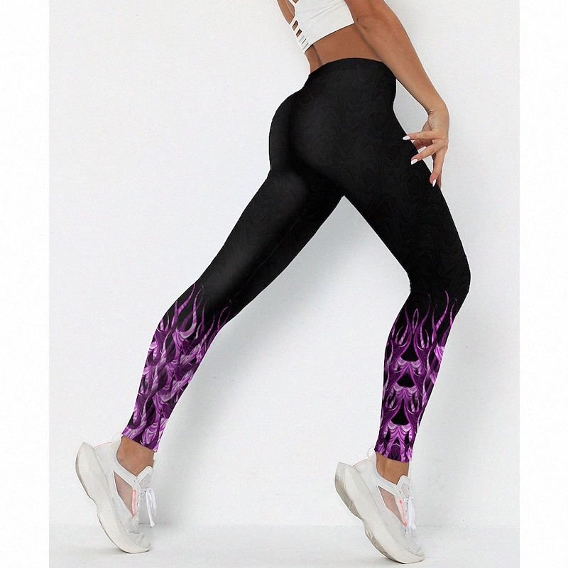 Women's Sporty Fashion Leggings Sporty Elastic Waist Print Ankle-Length Pants Leisure Sports Weekend Stretchy Flame Comfort Mid Waist Skinny