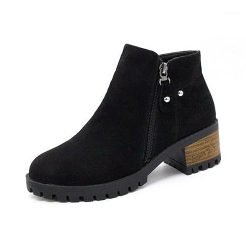 

CINESSD Boots Female British Wind 2021 Autumn And Winter New European And American Wild Round Head Thick With Short Boots1, Black