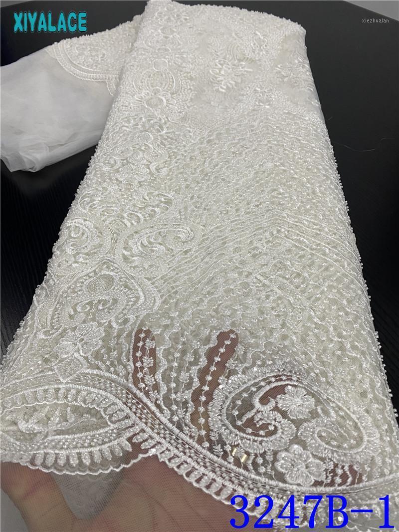 

White african wedding lace high quality handmade beads lace fabric embroidery for african fabric 5yards 3247b1