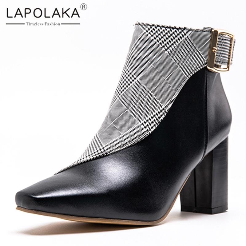 

Lapolaka Plus Size 34-47 Brand New Design 2020 Elegant Boots Woman Shoes Zip Up Thick High Heels Mix Color Shoes Women Boots, Black