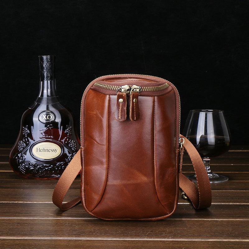 

Men Oil Wax Genuine Leather Vintage Travel Cell Mobile Phone Case Cover Belt Pouch Purse Messenger Crossbody Bag Waist Bag, Black