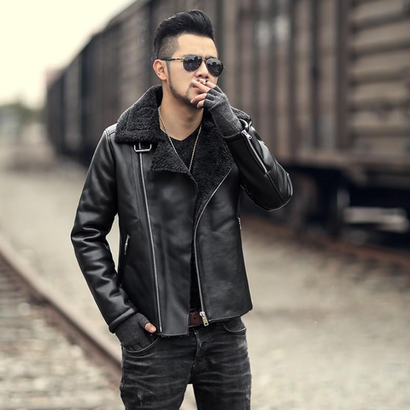 

Winter Mens Fleece Lining Warm Coat High Quality Pu Leather Jacket Motorcycle Bikers Jacket Slim Fit Casual Punk Outerwear Coats, Black