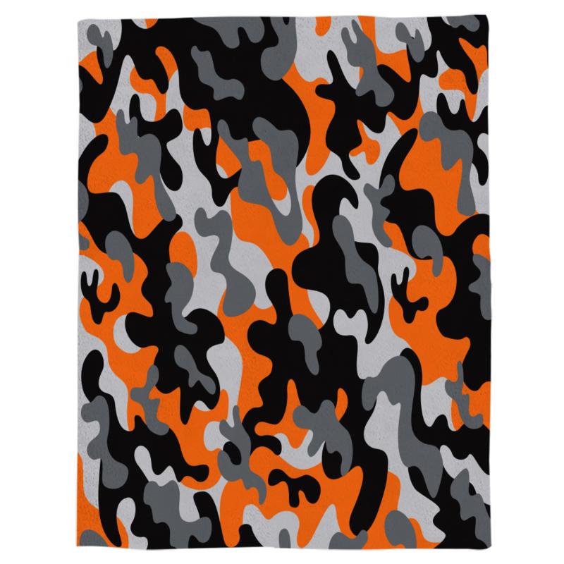 

Camouflage Gray Orange Throw Blanket Portable Soft Bedspread Microfiber Flannel Blankets for Beds