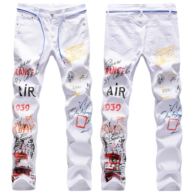 

New Men's Jeans Casual Print slim Stretch Jeans, Black