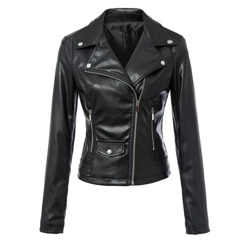 

Autumn New Short Faux Soft Leather Jacket for Women Girls Fashion Zipper Motorcycle PU Leather Jacket Ladies Basic Street Coat, Black