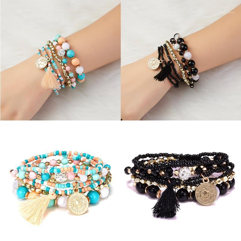 

Vintage 6 PCS Little Beads Beauty Head Coin Tassel Multi-layer Bracelet for Women Bohemian Elastic Beaded Bracelet Jewelry Gifts1