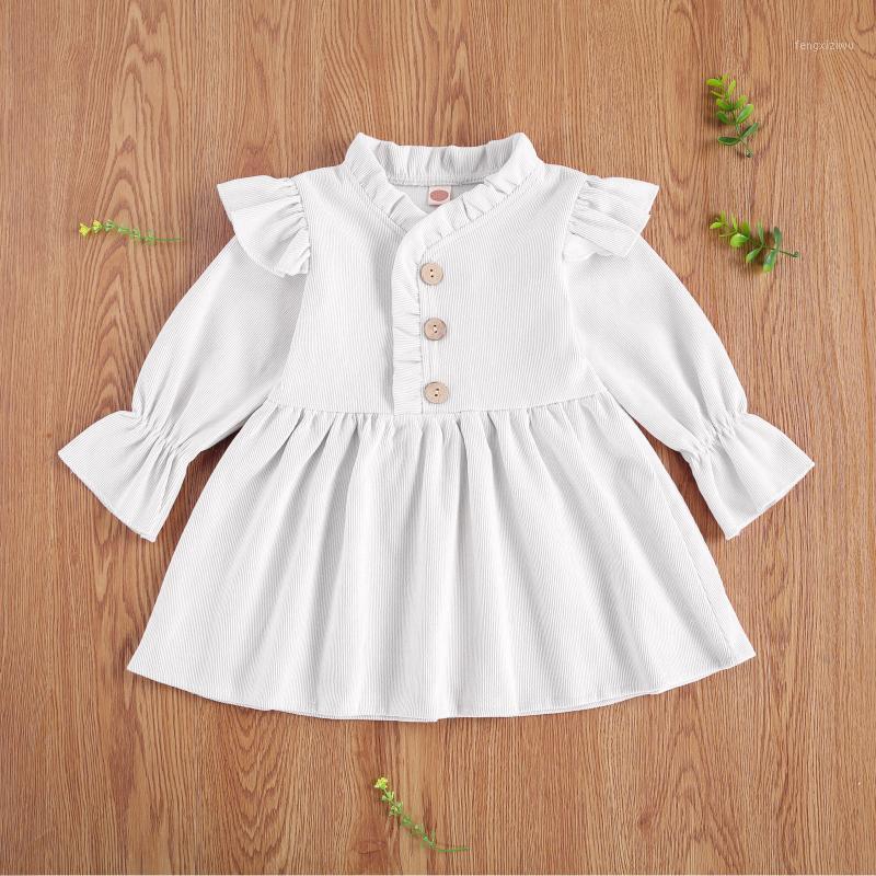 

Children Baby Girl Casual Long Sleeve Dress Solid Color V-neck Sleeves Button Open Front One-piece Dress Outfit Baby Clothes1, Pink