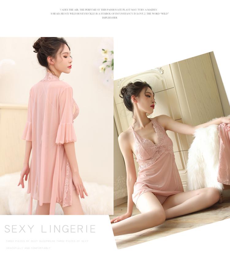 

nightdress sexy pajamas three piece suit underwear soft elastic nightdress, Black