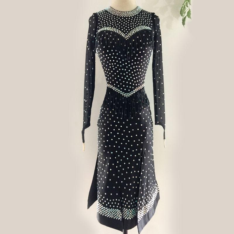 

Custom Latin Dance Competition Dress Latin Dance Performance Dress skirt Female Children's Competition, Black