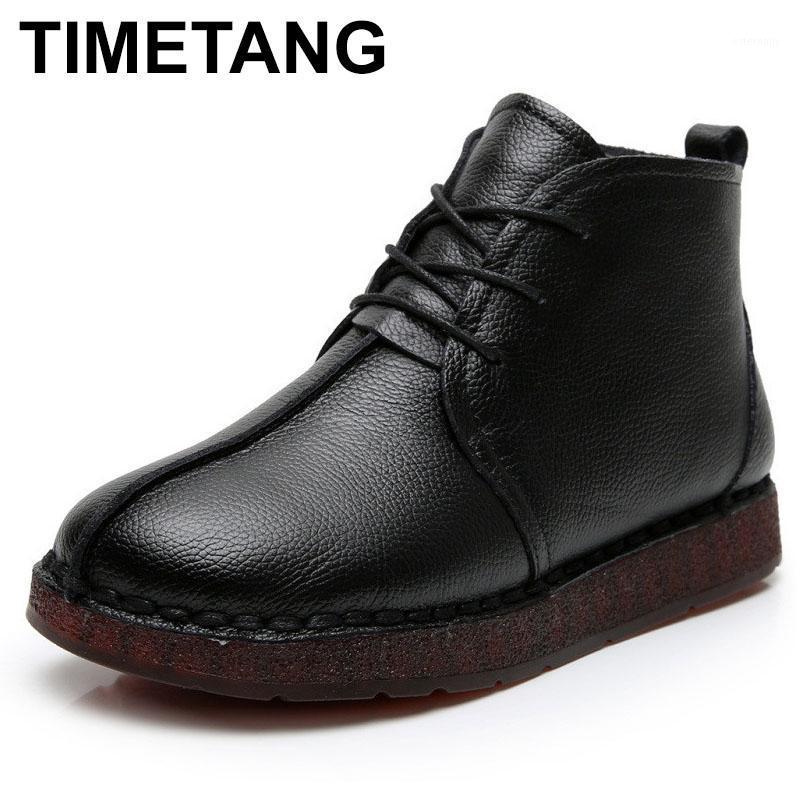 

TIMETANG original woman's boots in unique handmade leather plus velor cotton boots thick lower slope with short muffin1, Black