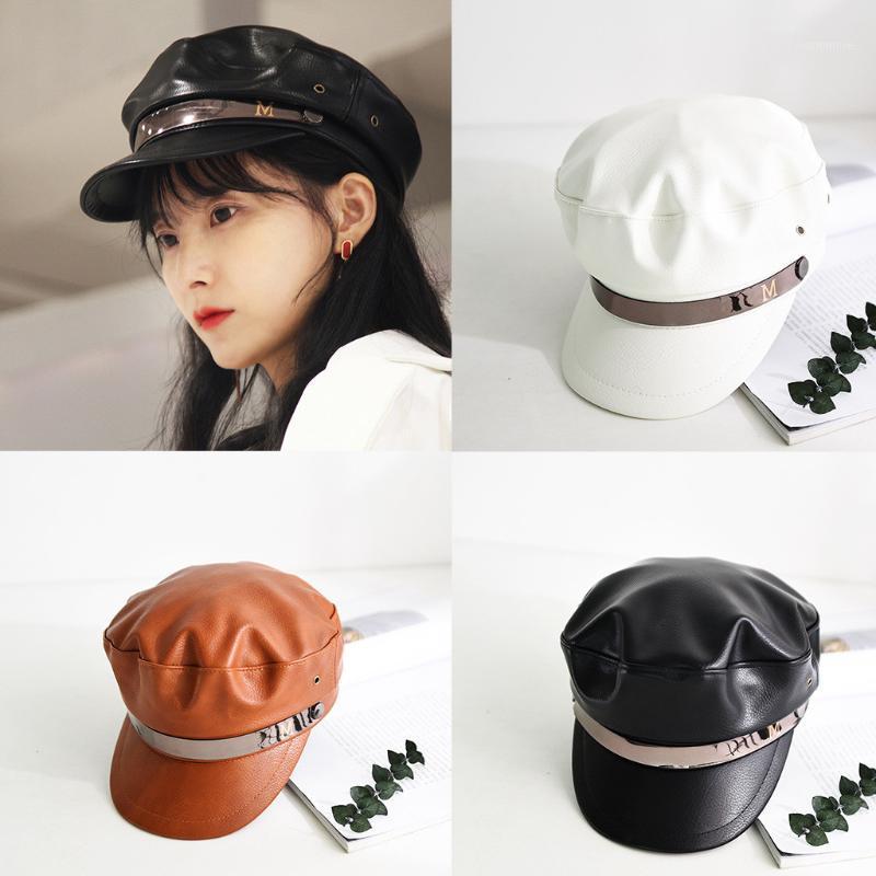 

40# Leather Newsboy Cap Quality Fashion Artist Pu Leather Female Korean Octagonal Cap Spring Winter Casual Beret Women Flat Hat1, Khaki