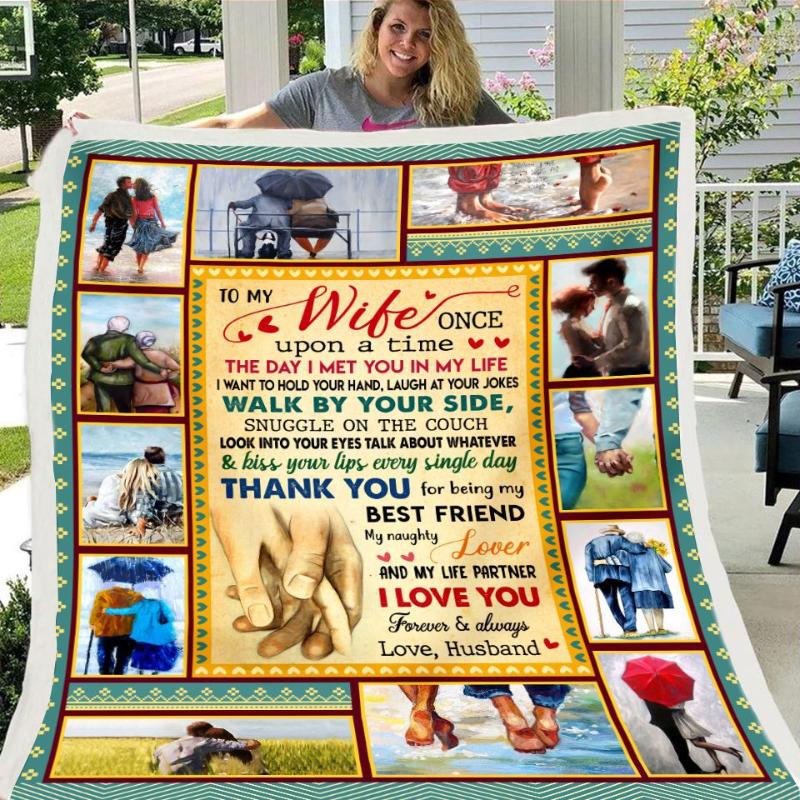 

Love My Wife Sherpa Blanket Warm Soft Fleece Plush Thicker Cozy Throw Blanket for Sofa TV Couch Bed From Wife Gift