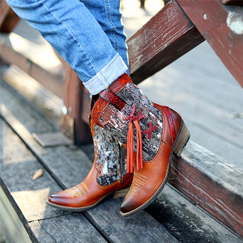 

Women Winter boots Genuine leather Ankle Boots Motorcycle Leather thick heel short thick heel shoes red 2020 winter
