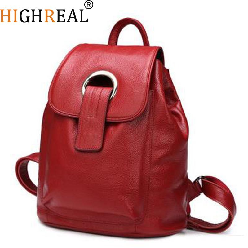 

HIGHREAL Backpack Nautral Soft Real Leather Backpacks Genuine First Layer Cow Leather Top Layer Cowhide Women Backpack Tote Bags, Black