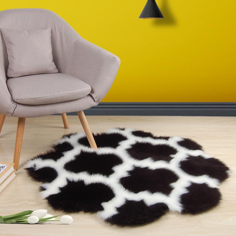 

RAYUAN Plum Blossom Carpet Flower Artificial Wool Sheepskin Hairy Carpets Faux Floor Mat Fur Plain Fluffy Soft Area Rug Tapetes, Black