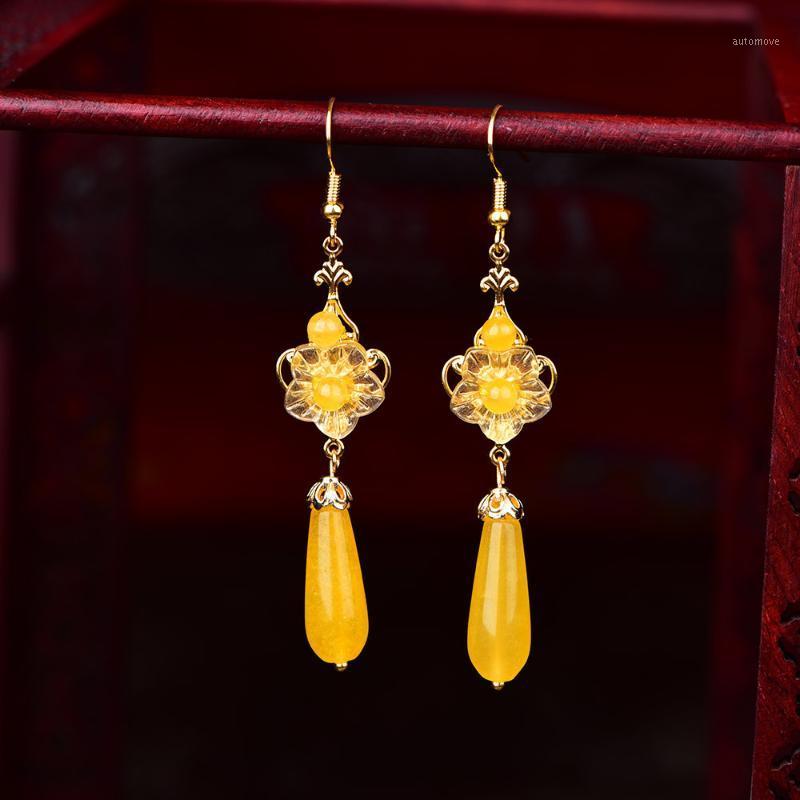 

Fashion Trend Ethnic Style Earrings All-matching China Chic Retro Classical Eardrop Ornaments Water Drop Yellow Crystal Earrings1