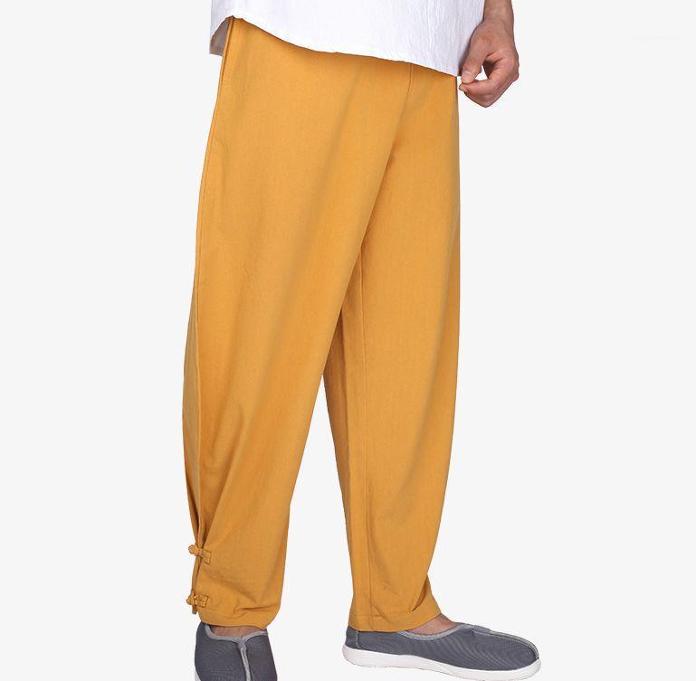 

5color black/beige Autumn&SpringCotton martial arts trousers zen monk lay meditation bloomers shaolin wushu monks pants1, Earthy yellow