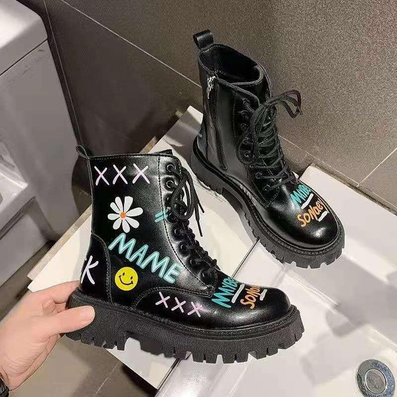 

2021 New Women's Boots Autumn and Winter Leather Ankle Boots Fashion Snow Platform Square Heel Shoes Size 35-40, Beige