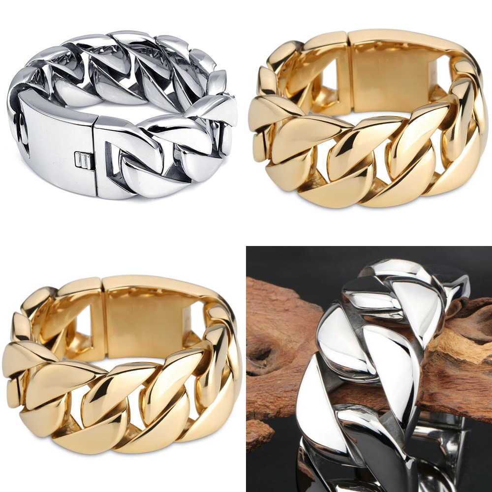 31MM Wide Shiny Cuba Big Bracelet Men Cool Punk Stainless Steel Jewelry Fashion Men's Bracelets & Bangles Hand Thick Chain J1211-image-630564950