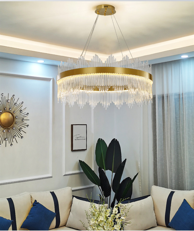 

Modern Round Crystal Chandelier For Dining Room Rectangle Design Kitchen Island Lighting Fixtures Chrome LED Cristal Lustre