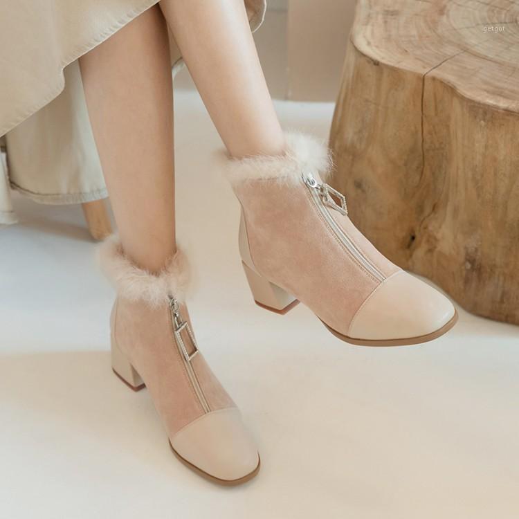 

Big Size 9 10 11 12 boots women shoes ankle boots for women ladies shoes woman winter Splice cloth drill front zipper1, Beige