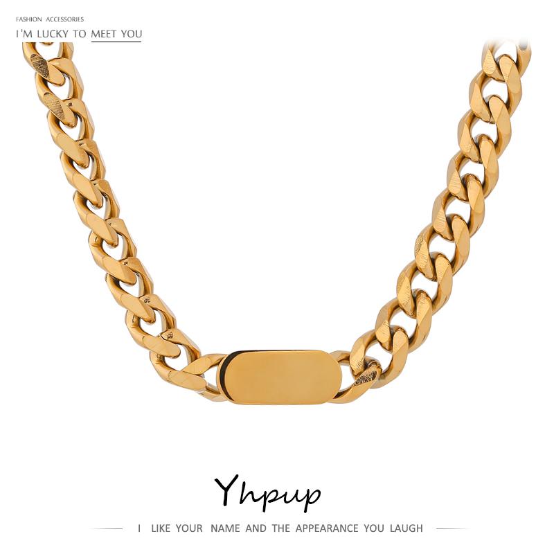 

Yhpup 2020 Gold Chain Stainless Steel Necklace joyería acero inoxidable mujer Charm Texture Collar Punk Necklace Jewelry Gift