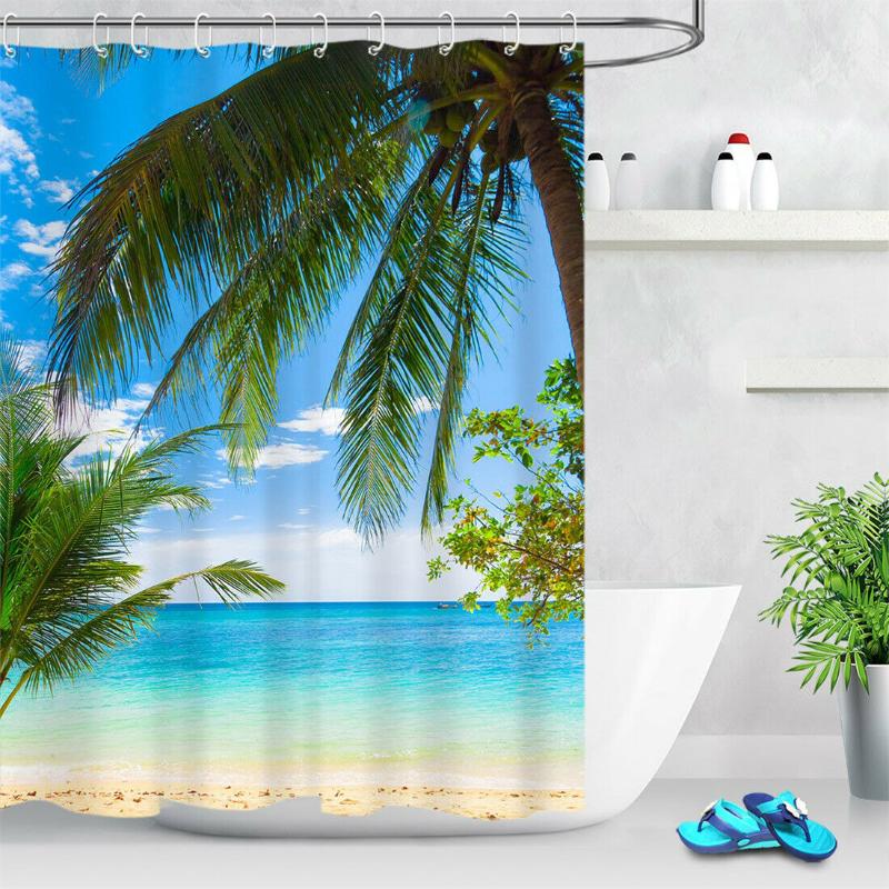 

Bathroom Waterproof Polyester Island Lagoon Idyllic Coast Shower Curtain Set Unique
