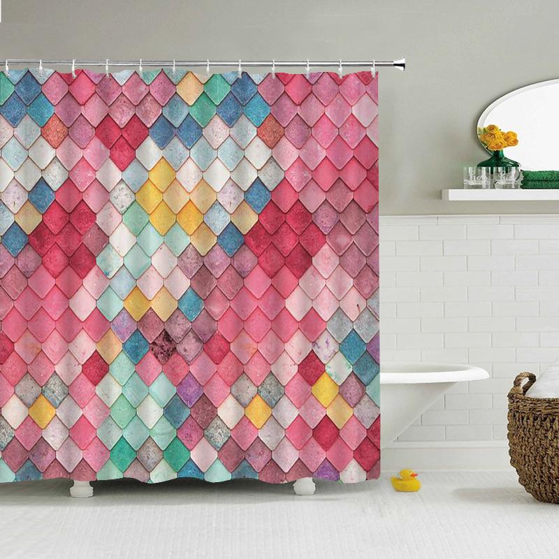 

3D Colorful Geometry Shower Curtain Bathroom Curtain With Hooks Decorative Partition Screen Polyester Washable Cloth 180*240CM