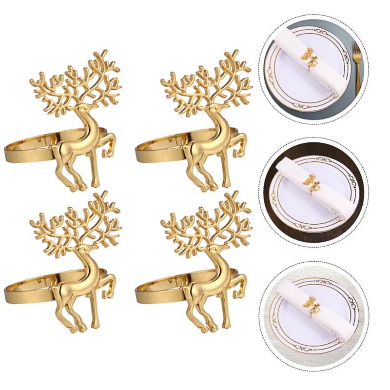

4pcs Christmas Deer Shape Napkin Rings Buckles Napkin Holders for Party Decor