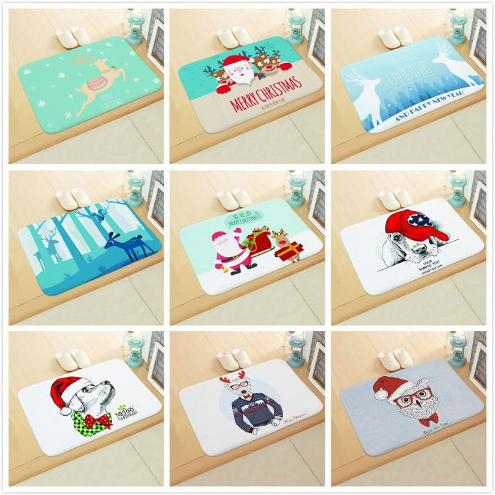 

Christmas Santa Claus Doormat Entrance Printed Home Decor Flannel Rug Living Room Bath Non-Anti-Slip Mats Carpet, 03