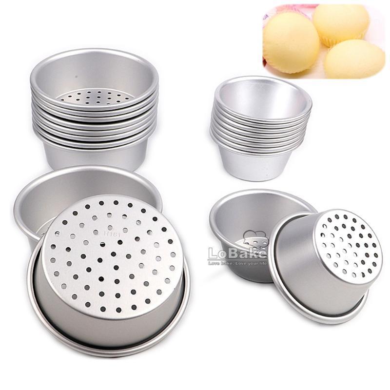 

2 styles 7cm and 9.5cm leaky style mini round cup aluminium anodizing punching cake pan cake moulds baking steaming tools1