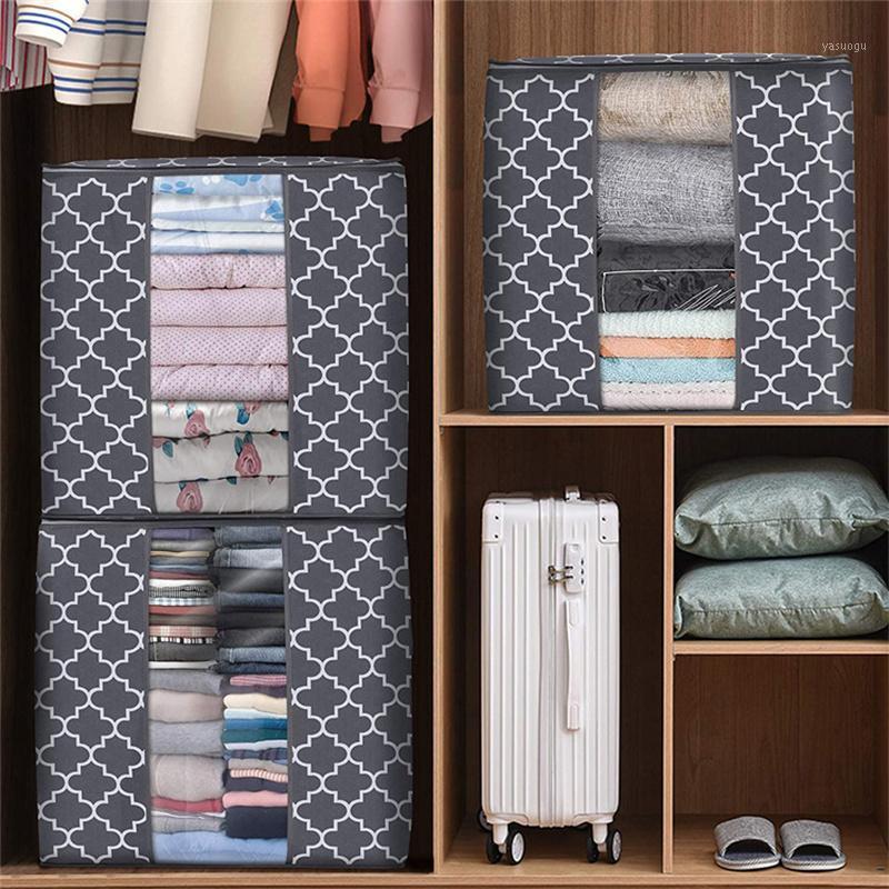 

Storage Bags Non Woven Folding Bag Portable Quilt Blankets Dirty Organizer Clear Window Clothes Pillow Zipper Pouch Home Accessories