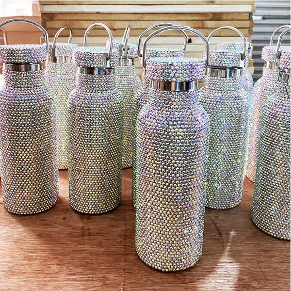 

500ml New Ladies Flash Diamond mugs Luxury Insulation Cup Stainless Steel Full Rhinestone tumbler Portable Water Mug Birthday Girl Gift, As show