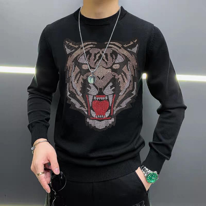 

Autumn And Winter New Hot Diamond Men's Sweater Fashion Casual Pullover o-Neck Slim Long-Sleeved Warm Top m-5xl, As shown asian size