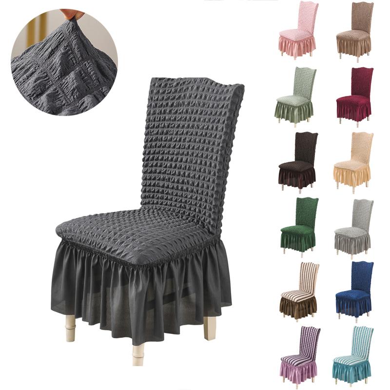 

Elastic Spandex Chair Cover with Side Skirt All-inclusive Anti-dirty Kitchen Dining Chair Case Stretch Cover for Banquet
