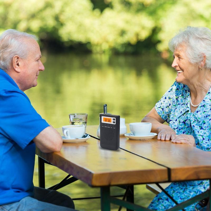 

Mini Radio Portable AM/FM Dual Band Stereo Pocket Radio Receiver with LCD Display Clock and Preset Memory Function1