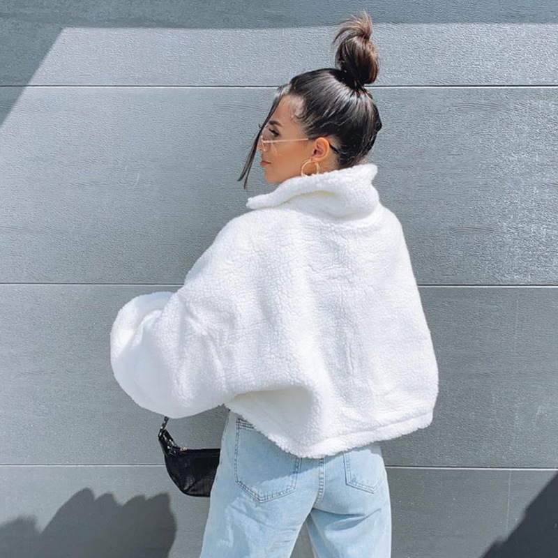 

Hairy white casualty harvest long sleeve jacket fake lamb fur streetwear female winter coat WW9W