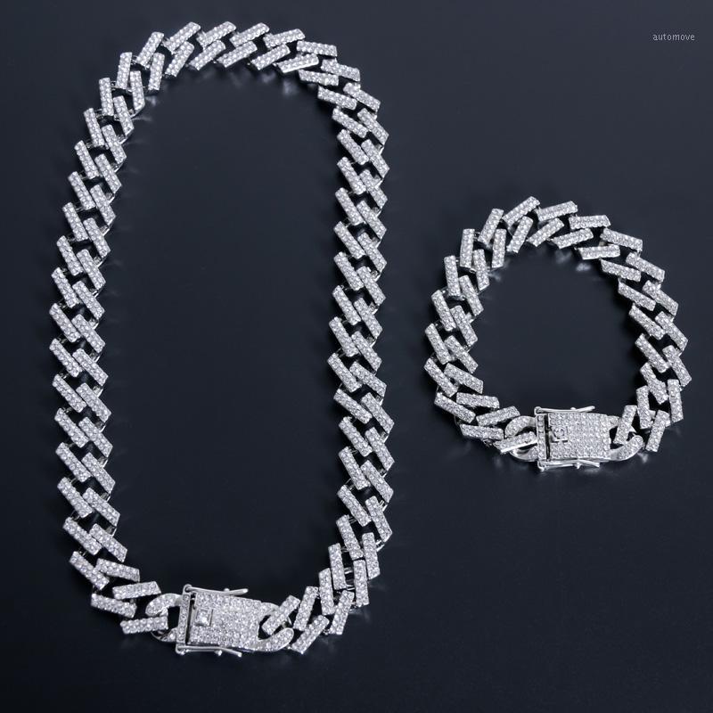 

13mm Miami Prong Gold Silver Color Necklaces Cuban Chain 2 Row Full Iced Out Rhinestones Chains Bracelet Mens Hip Hop Jewelry1