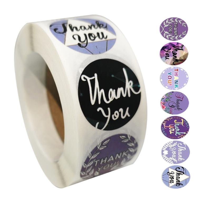 

500pcs 8 Styles Thank You Stickers Round 4 Patterns Seal Label for Small Shop Wedding Gift for flower bouquets cake candy bag