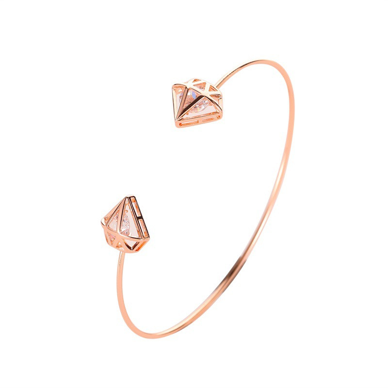 

15pcs/Lot Brand New Hollow Triangle Bangle With Rhinestone Copper Opening Bracelets Women Business Party Geometric Gold Hand Jewelry
