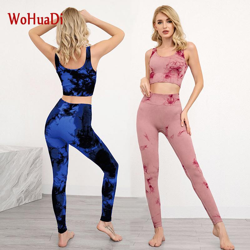 

WOHUADI 2021 Dyeing Women' Clothing Yoga Set Gym Workout Suit Fitness Sport Bra + Leggings Running jogging Female Sportswear, Blue pant