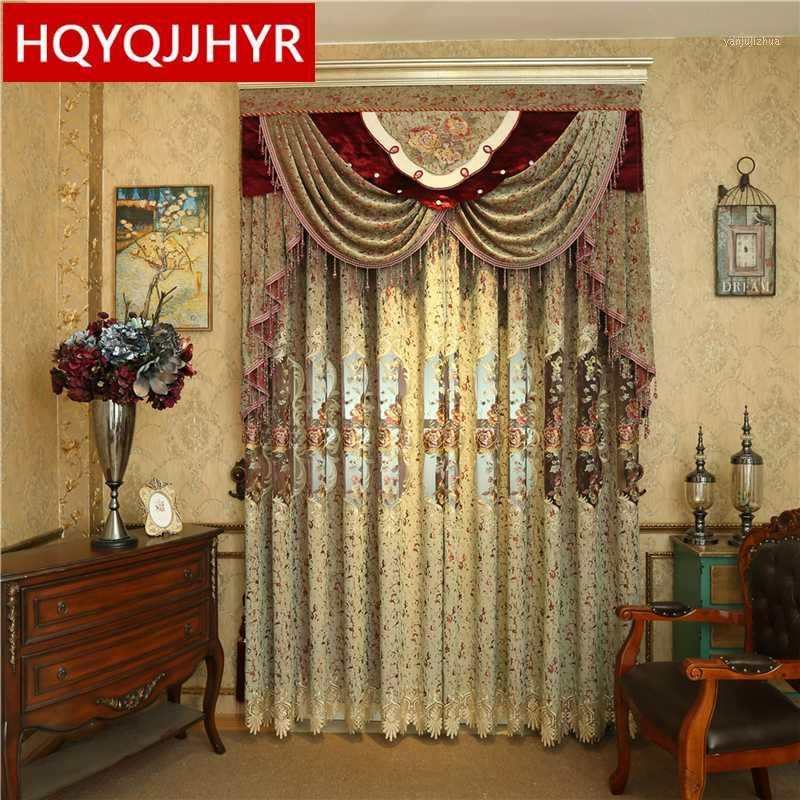 

Royal aristocratic high-end custom embroidered high shade curtains for living room European luxury curtains for bedroom/Kitchen1, Tulle