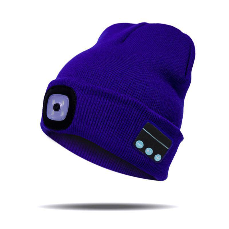 

Hot Bluetooth Beanie Hat with LED Headlight Lighted Beanie Cap Rechargeable with Wireless Bluetooth Winter Warm Knit Hat CNT 66, Black