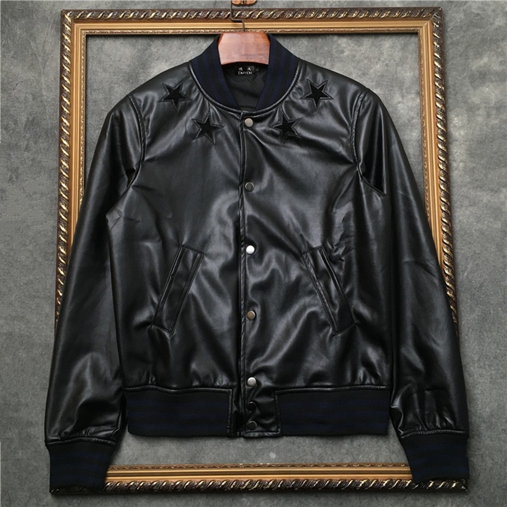 

Black New Men's Pu Baseball Coat Tie Business Casual False Leather Jacket Pp | 4191p3559 Zvvh