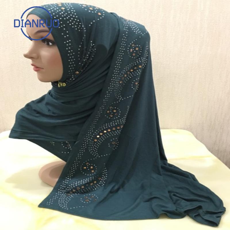 

DIANRUO 160X50CM Women Long Hijab Scarf rhinestone Muslim Lady Hijab Caps Islam Clothing Turkish Turban Shawl Headscarves N398